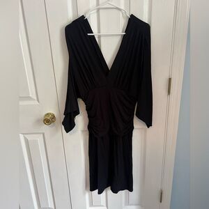 Boston Proper Womens Small Black Rayon Bodycon Off Shoulder Batwing Sleeve Dress